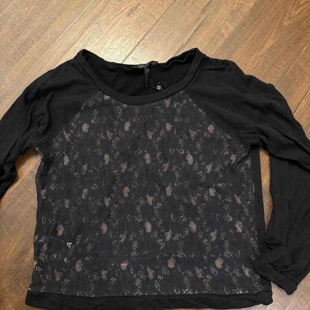 BCBGMAXAZRIA Colleen Black Lace Crewneck Top Size Large
